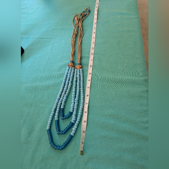 Vintage Turquoise, Glass & Leather Bead Necklace-12-20" - Picture 3 of 5